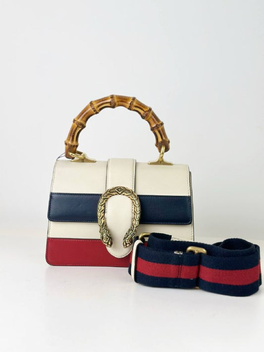 GUCCI TRICOLOR LEATHER MEDIUM DIONYSUS BAMBOO TOP HANDLE BAG