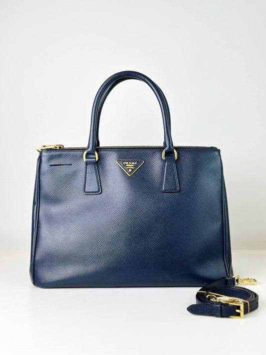 PRADA GALLERIA SAFFIANO LEATHER MEDIUM NAVY BLUE TOP HANDLE BAG