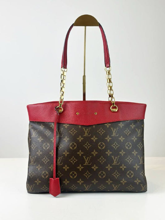 LOUIS VUITTON MONOGRAM PALLAS SHOPPER RED LEATHER