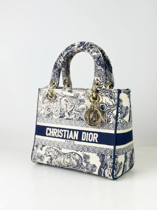 DIOR LADY D-LITE TOILE DE JOUY OBLIQUE MEDIUM HANDBAG WITH STRAP