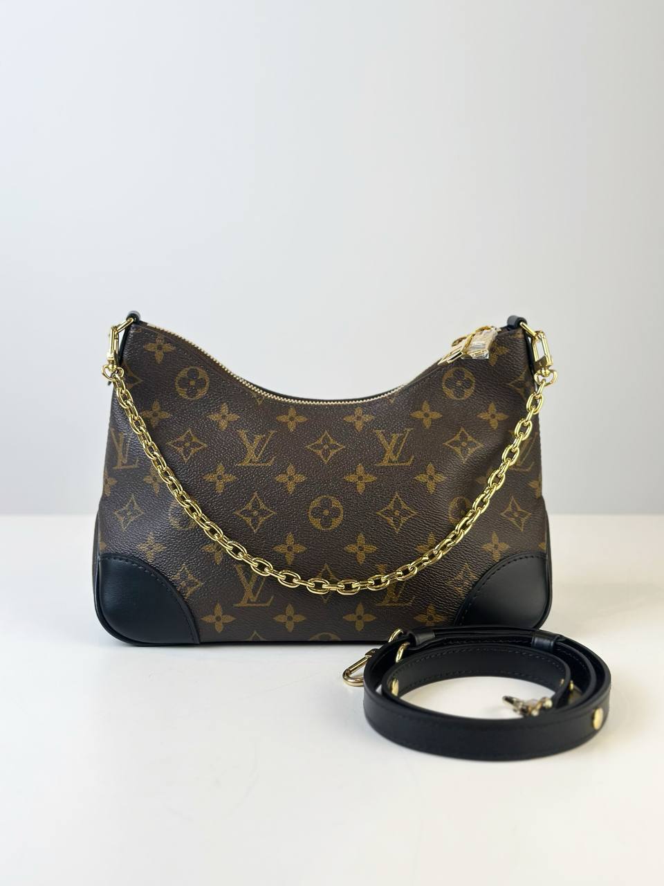 LOUIS VUITTON MONOGRAM BOULOGNE NM BLACK LEATHER SHOULDER BAG WITH STRAP