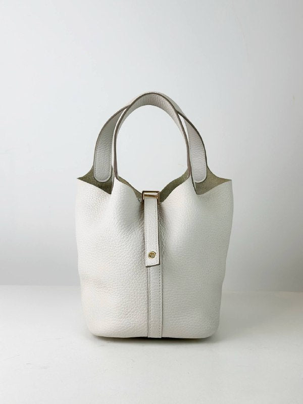 HERMES PICOTIN LOCK 18 IN WHITE TAURILLION CLEMENCE LEATHER GHW