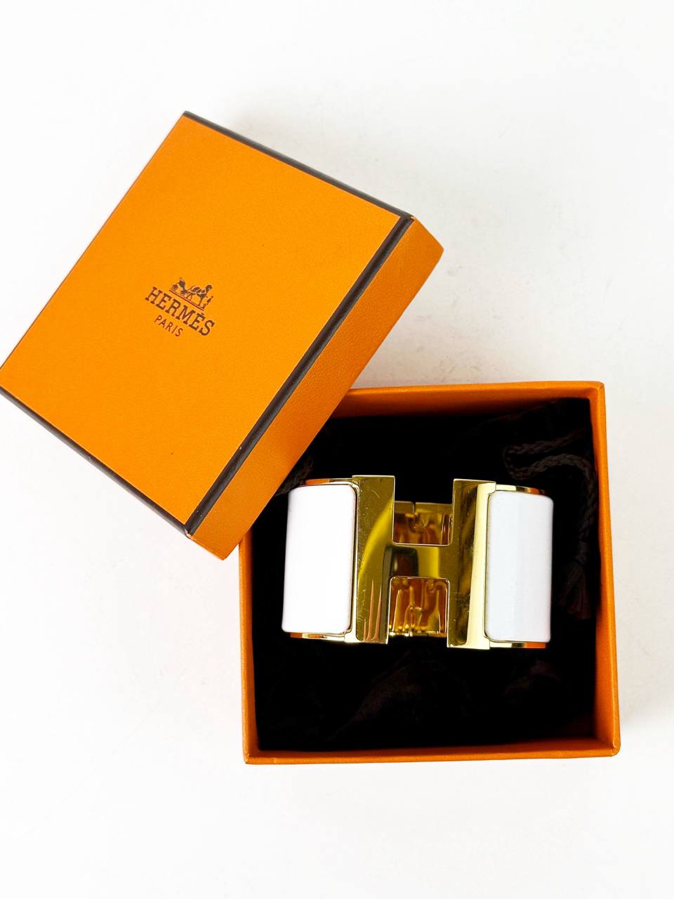 HERMES CLIC CLAC H WHITE BRACELET GHW