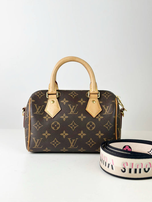 LOUIS VUITTON SPEEDY BANDOULIERE 20 MONOGRAM TOP HANDLE BAG WITH STRAP