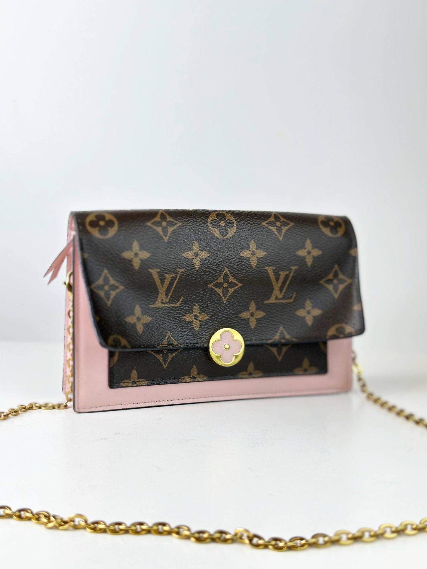 LOUIS VUITTON FLORE MONOGRAM PINK WALLET ON CHAIN