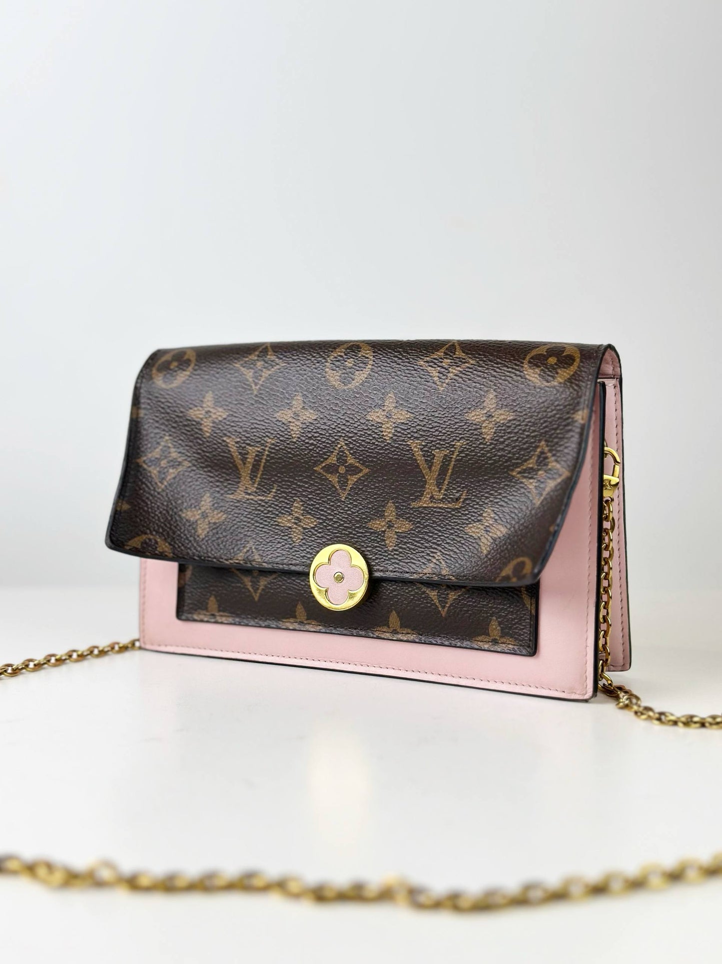 LOUIS VUITTON FLORE MONOGRAM PINK WALLET ON CHAIN