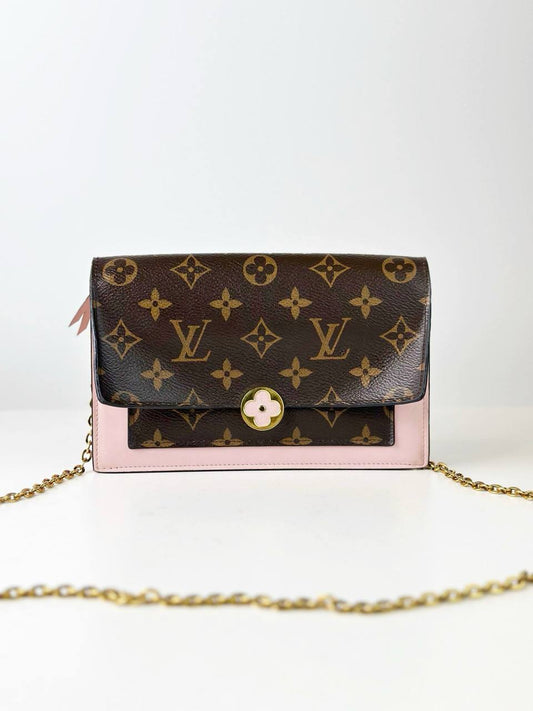 LOUIS VUITTON FLORE MONOGRAM PINK WALLET ON CHAIN