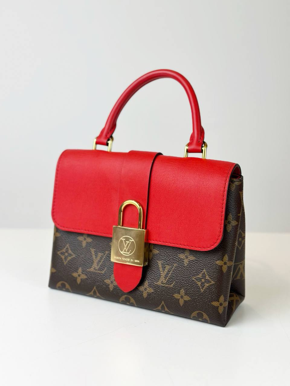 LOUIS VUITTON COQUELICOT LOCKY BB MONOGRAM WITH RED LEATHER TOP HANDLE BAG