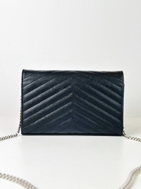 YSL ENVELOPE CASSANDRE BLACK WALLET ON CHAIN SHW
