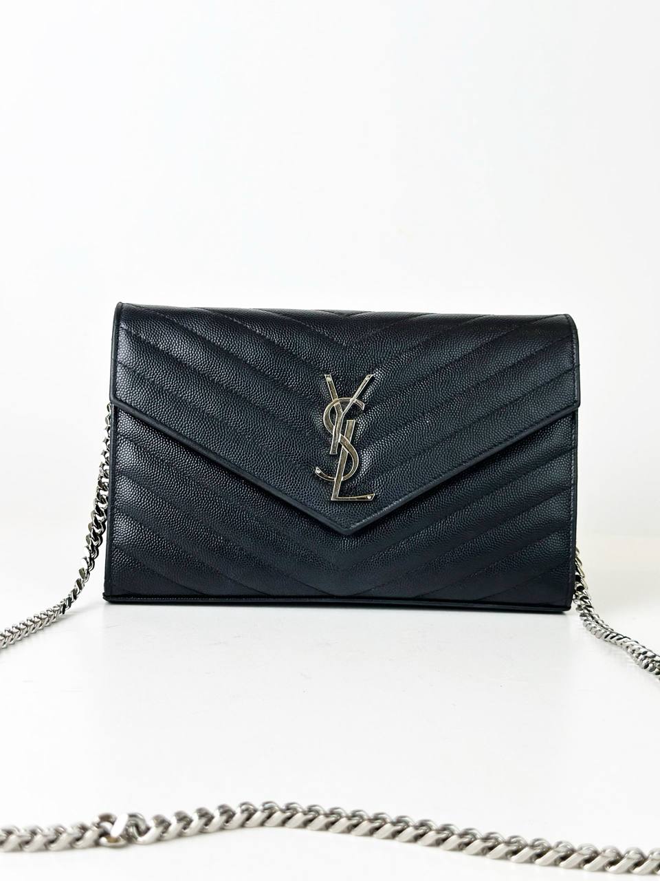 YSL ENVELOPE CASSANDRE BLACK WALLET ON CHAIN SHW