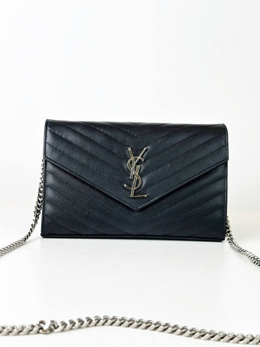 YSL ENVELOPE CASSANDRE BLACK WALLET ON CHAIN SHW