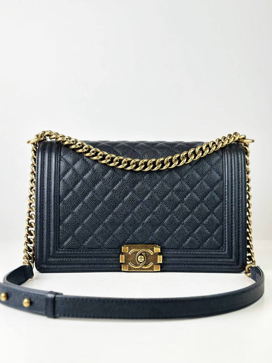 CHANEL LE BOY LARGE FLAP BLACK SHOULDER BAG GHW