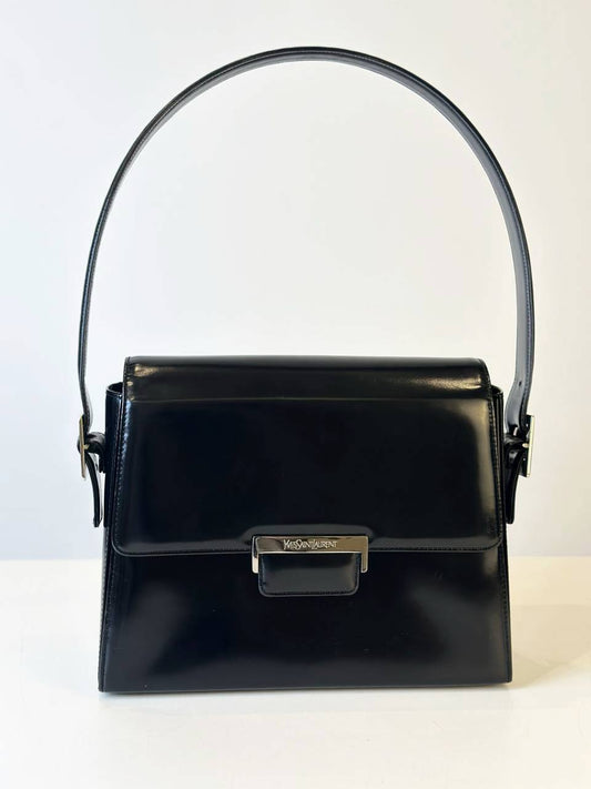 YSL BLACK PATENT LEATHER SHOULDER BAG
