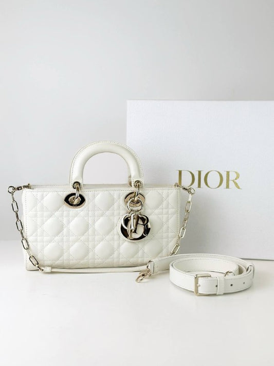 DIOR LADY D-JOY WHITE MEDIUM CANNAGE LEATHER BAG