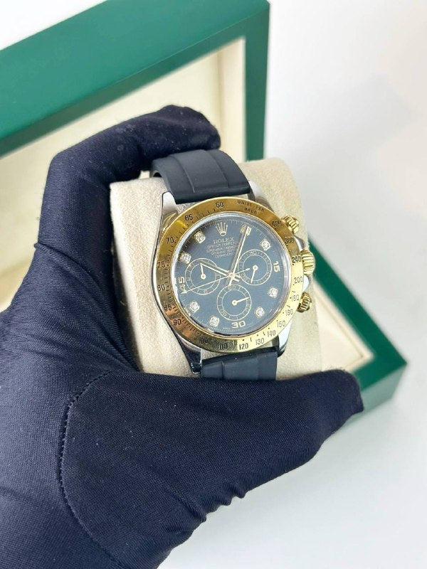 ROLEX COSMOGRAPH DAYTONA BLACK DIAL 18K YELLOW GOLD AUTOMATIC WATCH