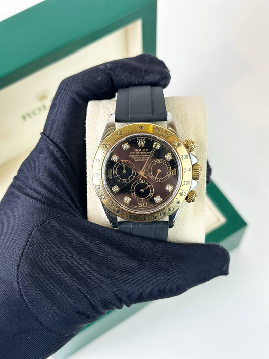 ROLEX COSMOGRAPH DAYTONA BLACK DIAL 18K YELLOW GOLD AUTOMATIC WATCH