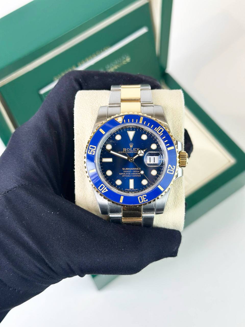 ROLEX SUBMARINER BLUE DIAL 18K YELLOW GOLD AUTOMATIC WATCH