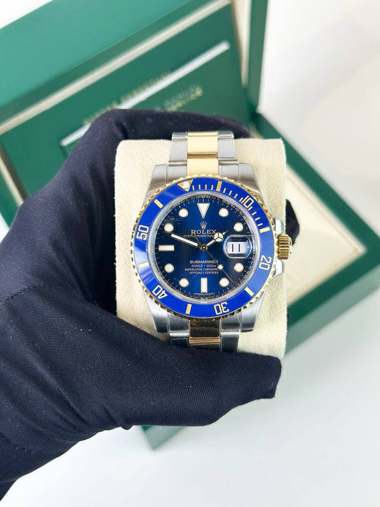 ROLEX SUBMARINER BLUE DIAL 18K YELLOW GOLD AUTOMATIC WATCH