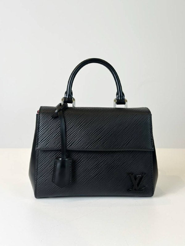 LOUIS VUITTON CLUNY EPI LEATHER MINI BLACK TOP HANDLE BAG WITH STRAP