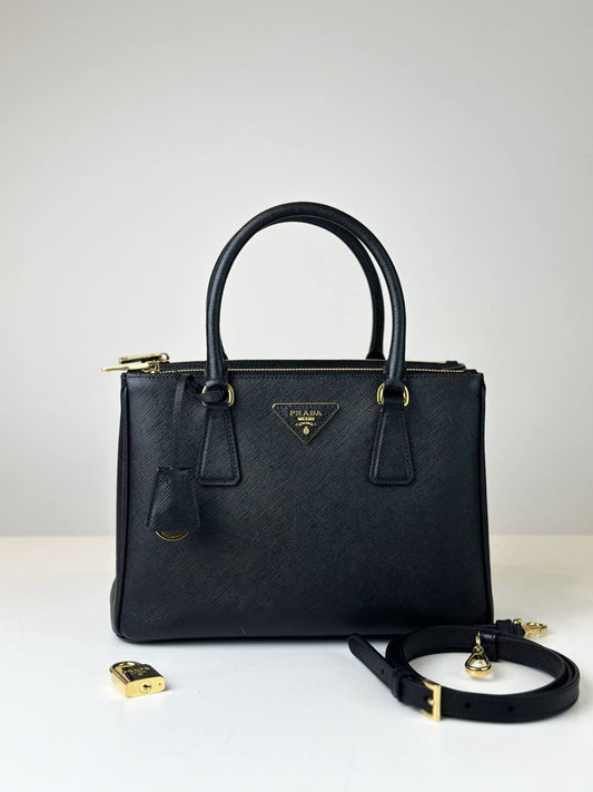 PRADA GALLERIA SAFFIANO LEATHER MEDIUM BLACK TOP HANDLE BAG