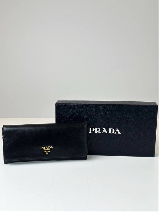 PRADA BLACK SAFFIANO LEATHER LONG WALLET