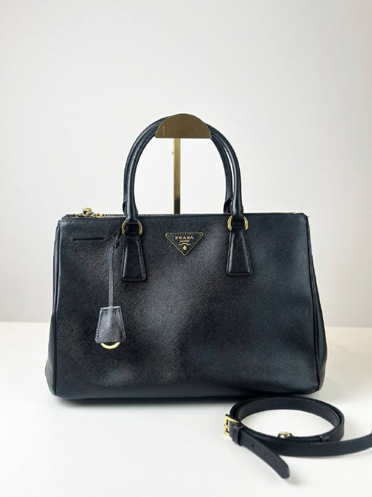 PRADA GALLERIA SAFFIANO LEATHER LARGE BLACK TOP HANDLE BAG