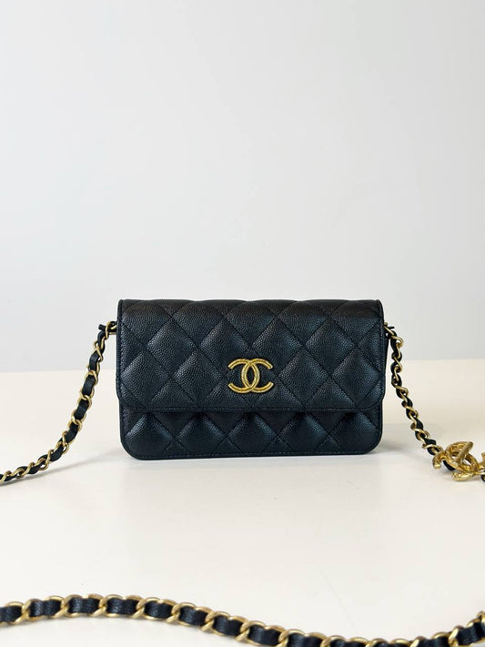 CHANEL CAVIAR LEATHER BLACK BELT BAG GHW